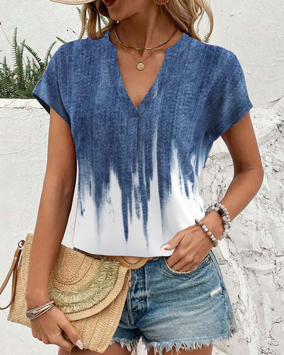 Bluse Batik mit Farbverlauf und V-Ausschnitt