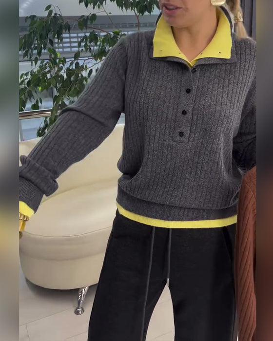 Pullover wolle kontrastfarbe fake zweiteilig
