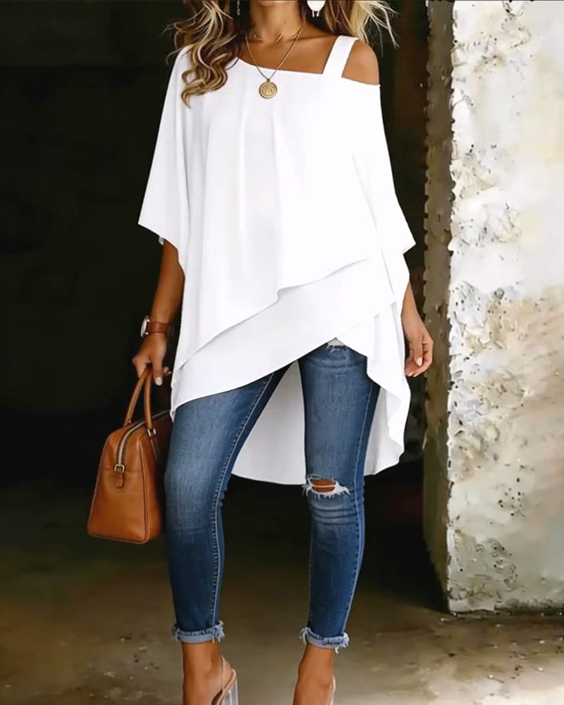 Bluse Asymmetrisch Cold Shoulder Einfarbig Lässig