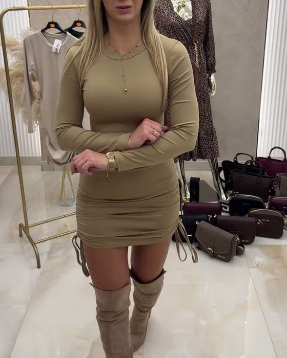 Kleid Zugschnürung Schlankmachend Uni Bodycon