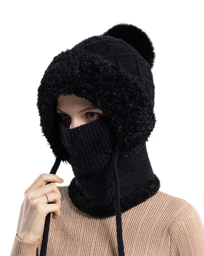 🔥Stylische Dick Gestrickte Wintermütze – Mit Warmem Gesichtsschutz Und Schal🧣