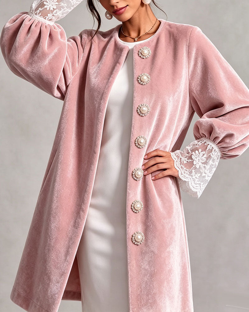 Jacke Patchwork Ärmel Knopf Trendy