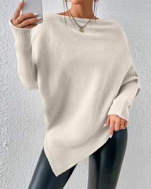 Unifarbener Pullover mit unregelmäßigem Saum