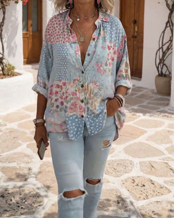 Hemd mit kleinem Blumenmuster und Stehkragen