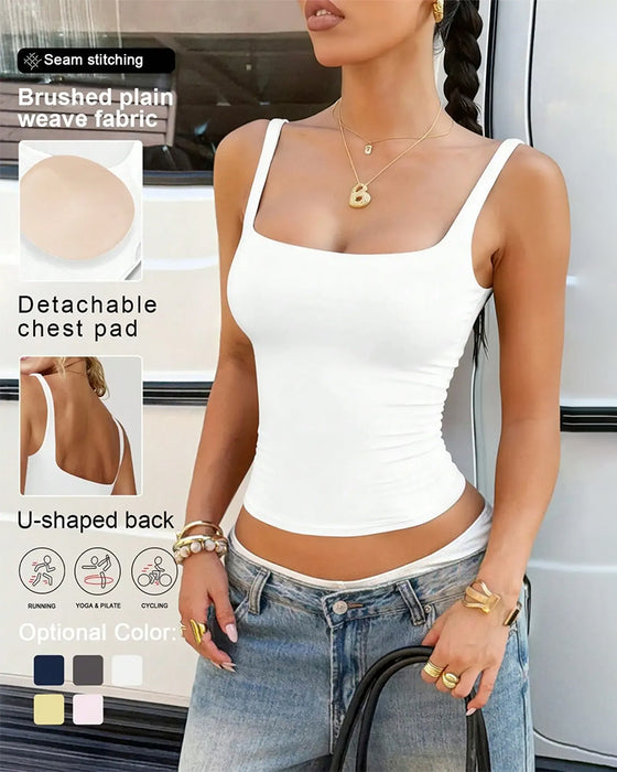 Tank Top Uni Farbe Viereckiger Ausschnitt Integrierter Bh