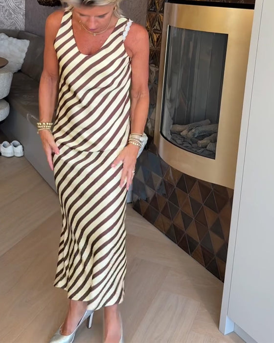 Kleid Ärmellos Streifen Etui Maxi