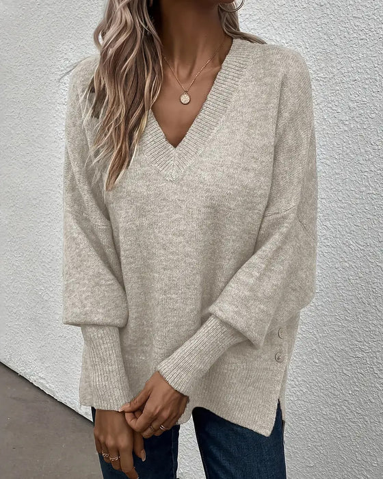 Pullover Laternenärmel V-Ausschnitt