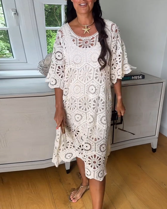 Kleid Unifarbe Ausgehöhlt Halbe Ärmel