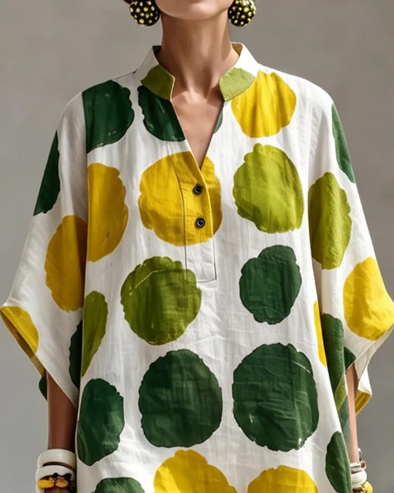 Kleid Kleiner V-Ausschnitt Bunt Tupfen Locker