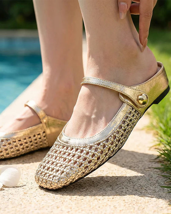 Schuhe Eckige Zehe Gewebt Durchbrochen