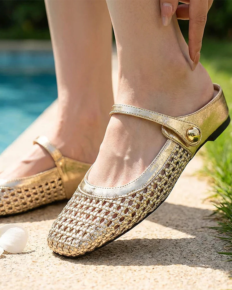 Schuhe Eckige Zehe Gewebt Durchbrochen