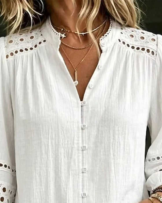Bluse Mandarin Kragen Hollow Out