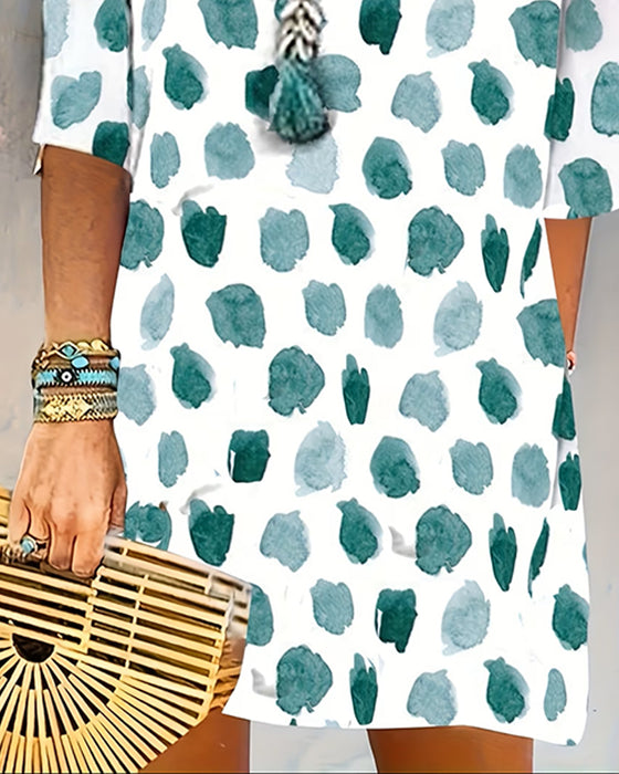 Kleid V-Ausschnitt Tupfen Kurzarm