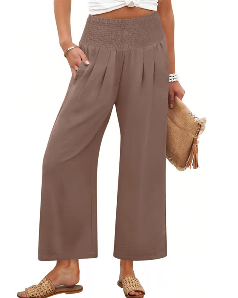 Hose Uni Hohe Taille Weites Bein