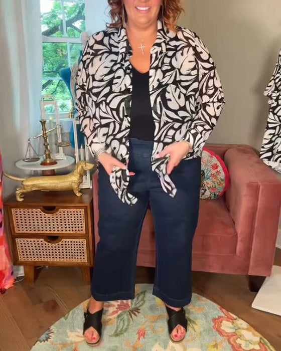 Bluse Mit Locker, Bequem Und Blattmuster Merkmalen