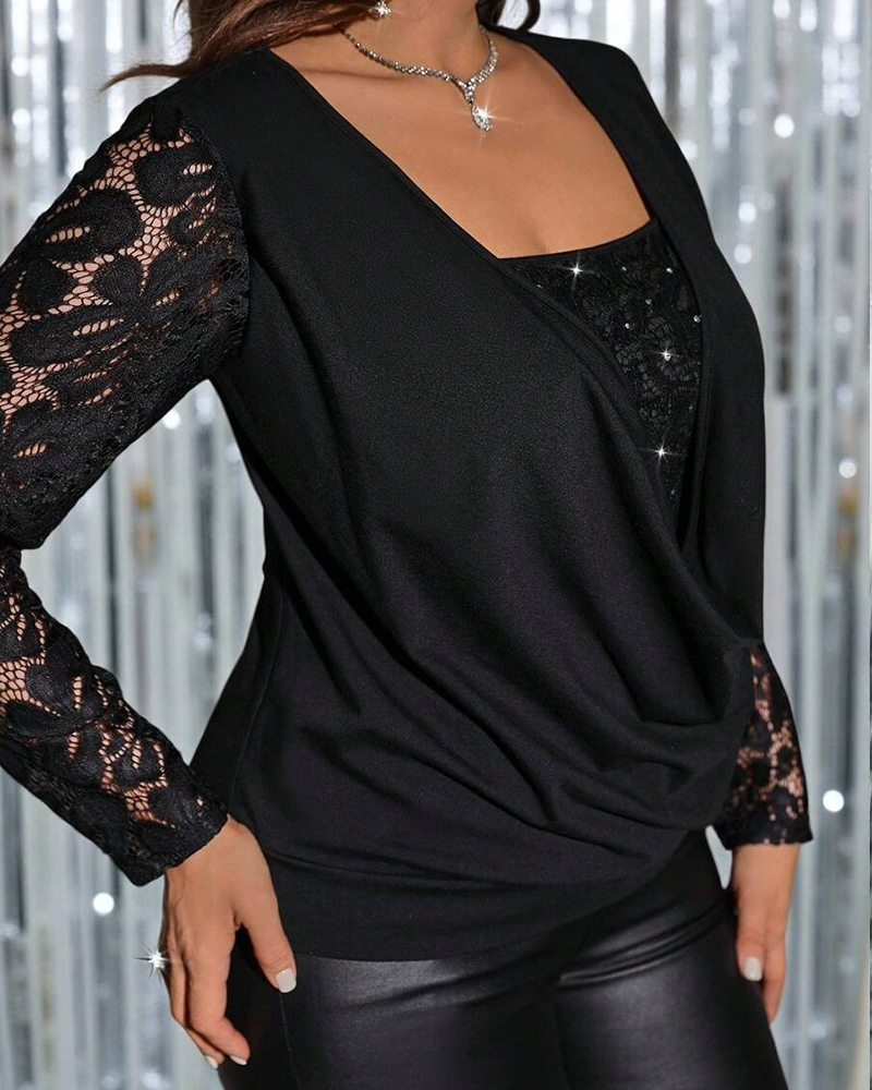 Top Spitze Fake zweiteilig Patchwork