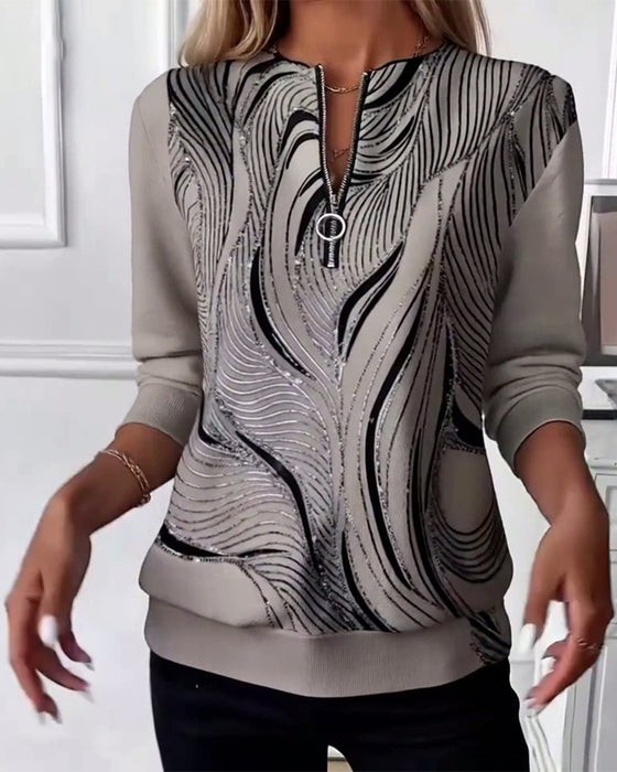 Sweatshirt lässig bedruckt Reißverschluss