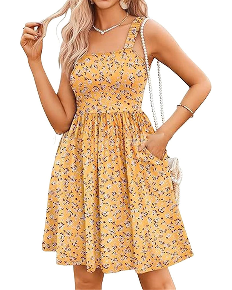 Kleid mit hoher Taille A-Linie und eckigem Ausschnitt