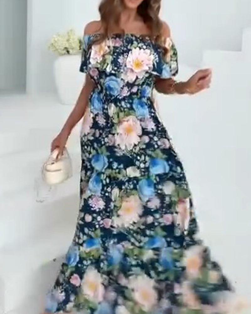 Kleid Off-the-Shoulder Blumenmuster taillierend