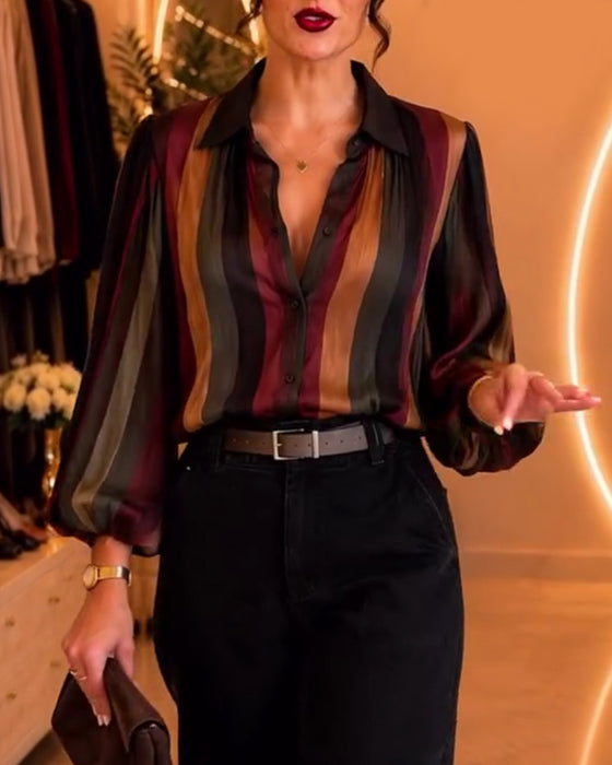 Bluse Retro Streifen Puffärmel