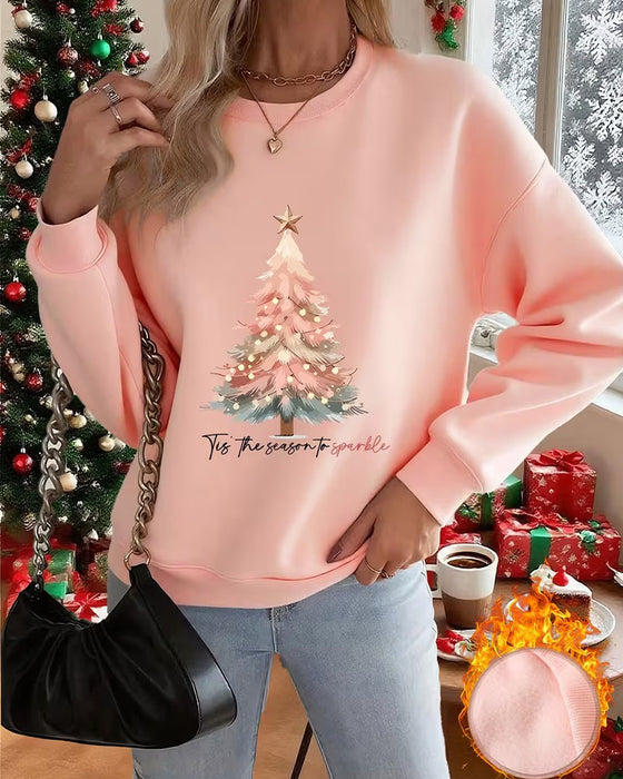 Sweatshirt Weihnachtsbaum Druck Rundhals