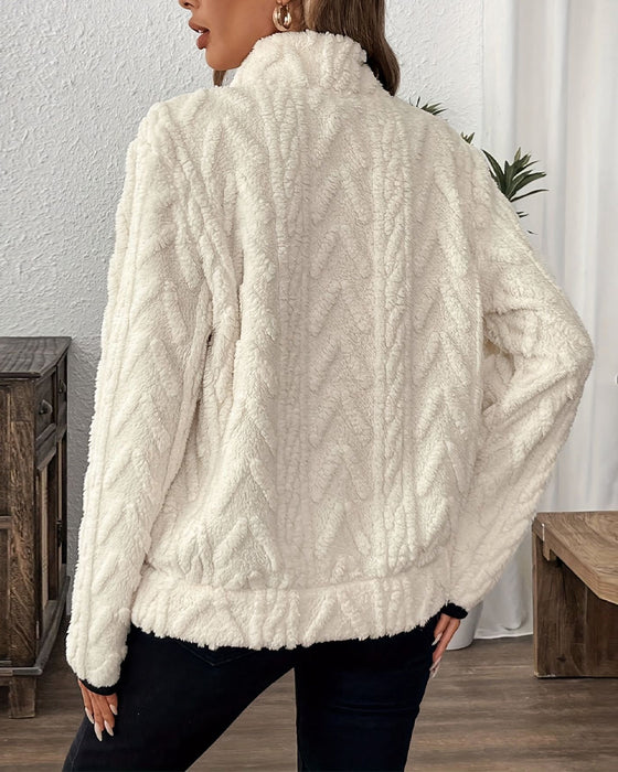 Sweatshirt mit Revers Frontreißer Flauschig