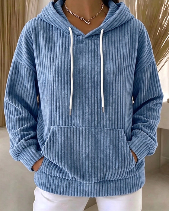 Hoodie Einfarbig Kordelzug Lässig