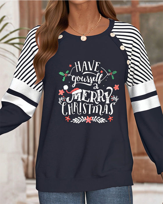 Sweatshirt Weihnachtsbuchstabe Gedruckt Runder Hals