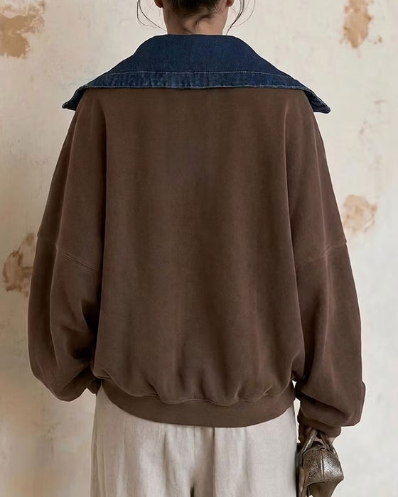 Sweatshirt Revers Denim Patchwork Locker