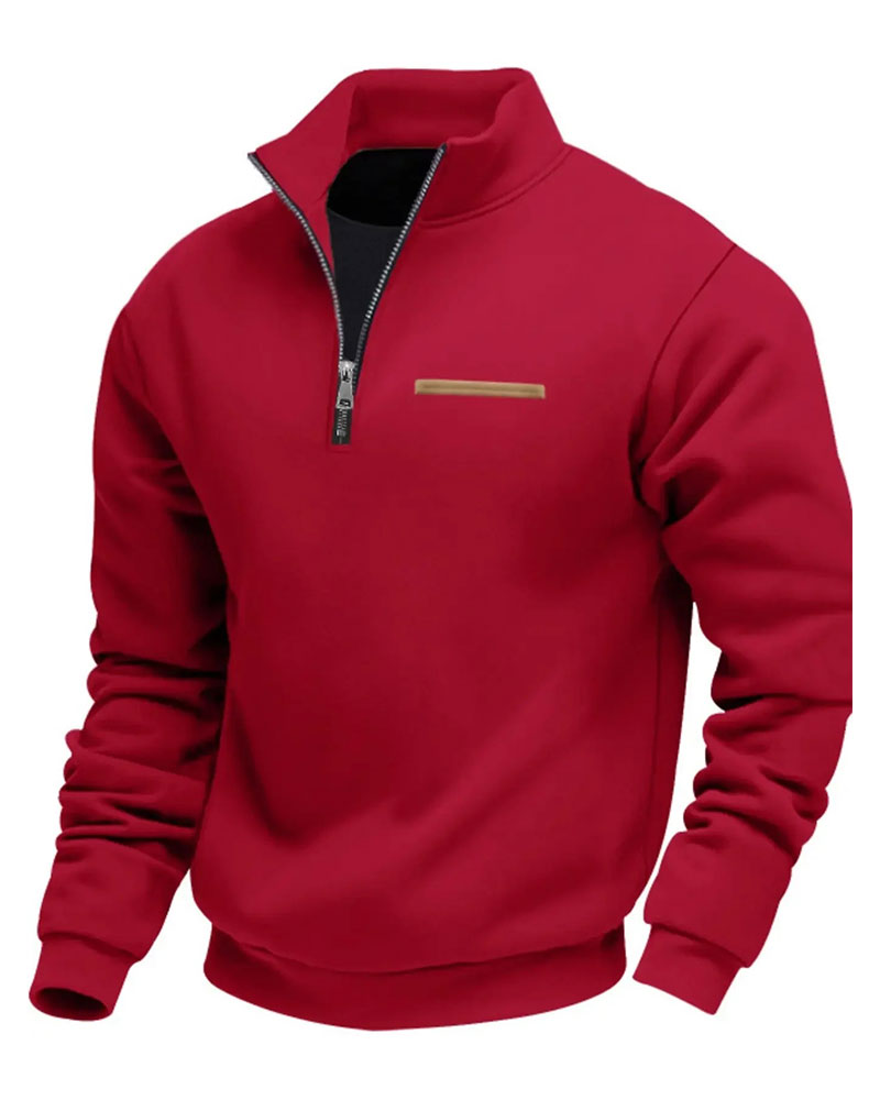 Sweatshirt Unifarbe Stehkragen Reißverschluss