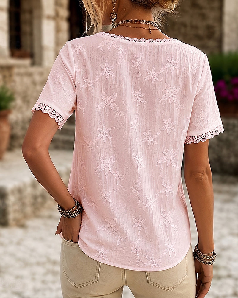 Bluse V-Ausschnitt Spitze Kurzarm