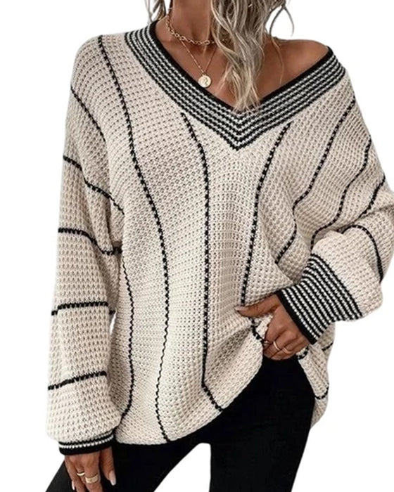 Pullover Sweater Lässig Loose Fit Streifen