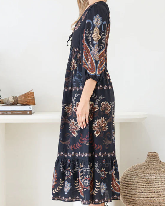 Kleid V-Ausschnitt Blasenärmel