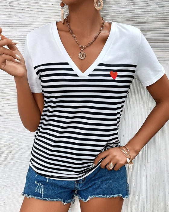 T-Shirt V-Ausschnitt Gestreift Allround