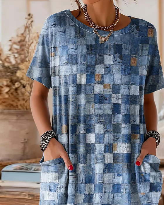 T-Shirt Bunt Karo Druck Kurzarm