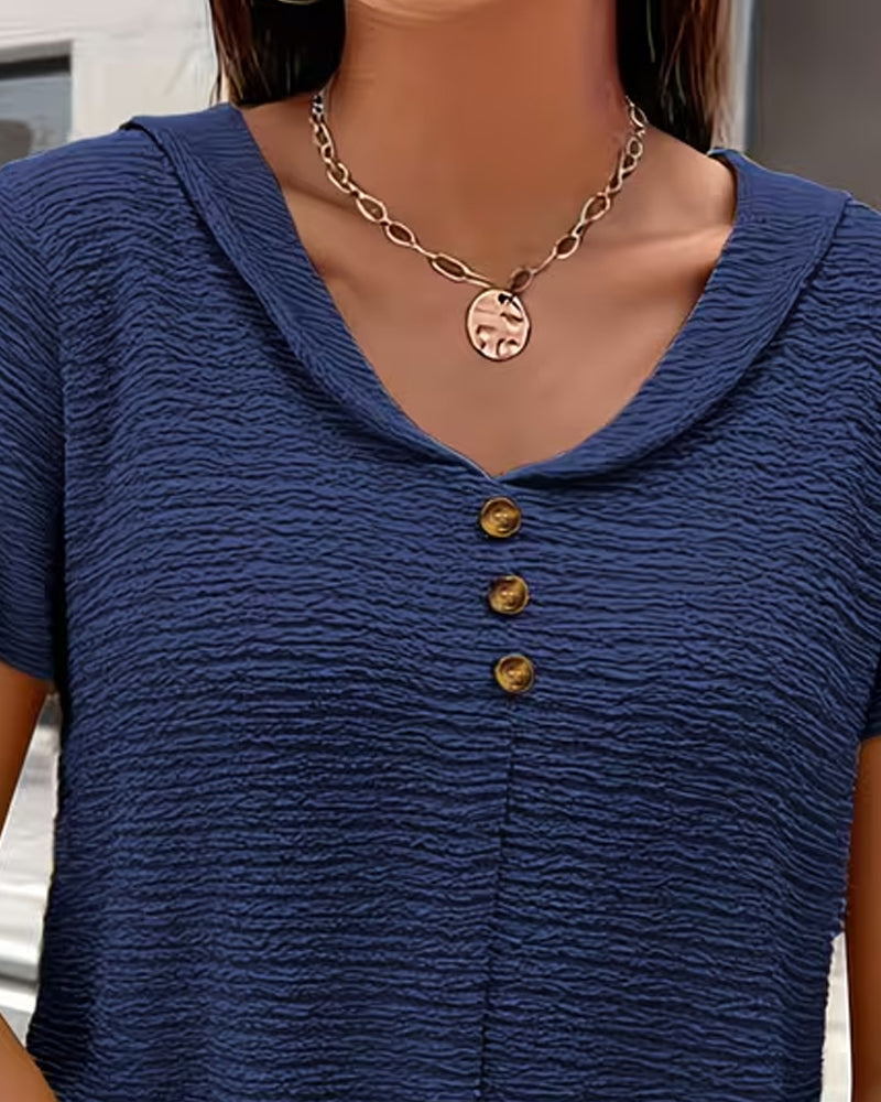 T-Shirt Peter Pan Kragen Drei Knöpfe