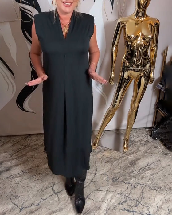 Modisches ärmelloses Kleid mit V-Ausschnitt