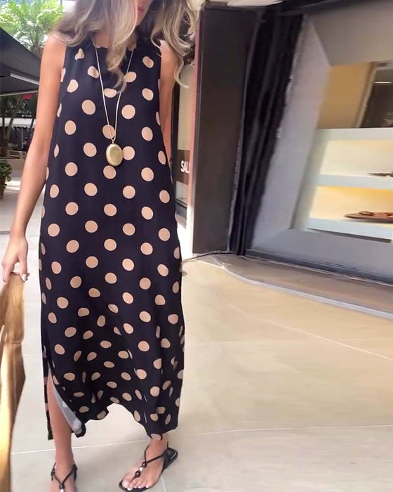 Kleid Ärmellos Punkt Schlitz Maxi