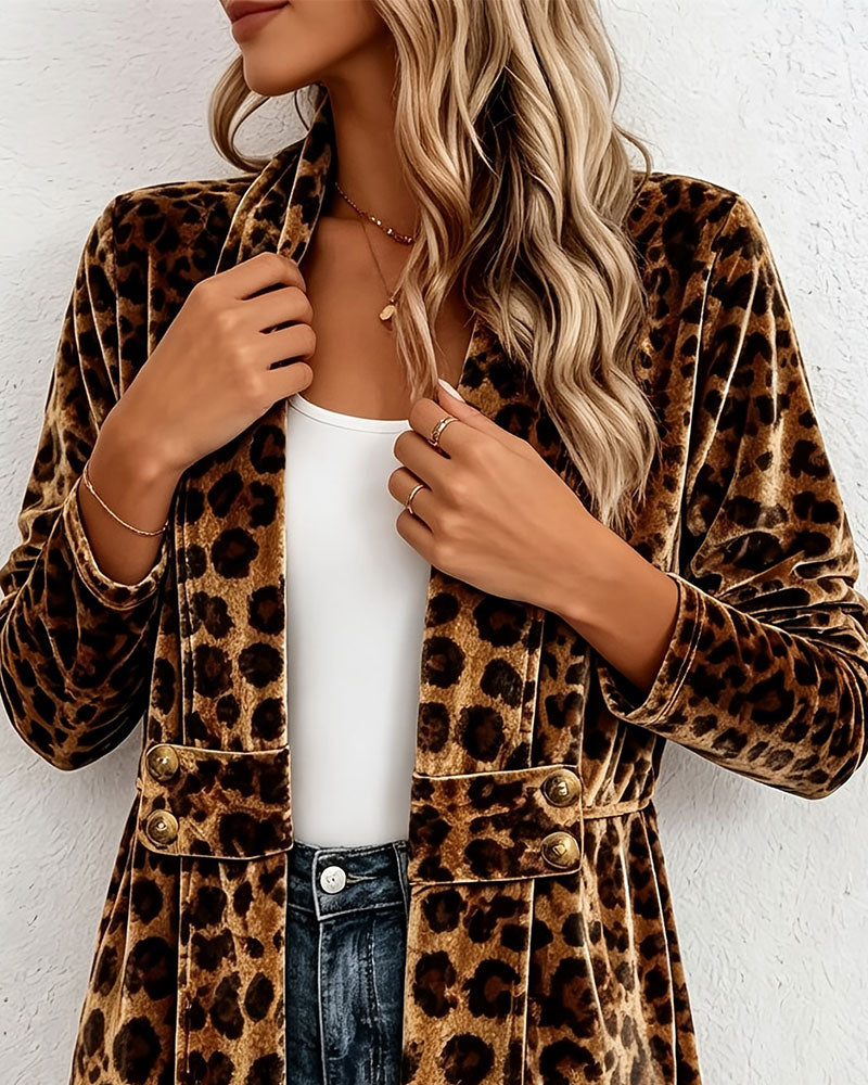 Mantel Leopardenprint Midi-Lang Cardigan