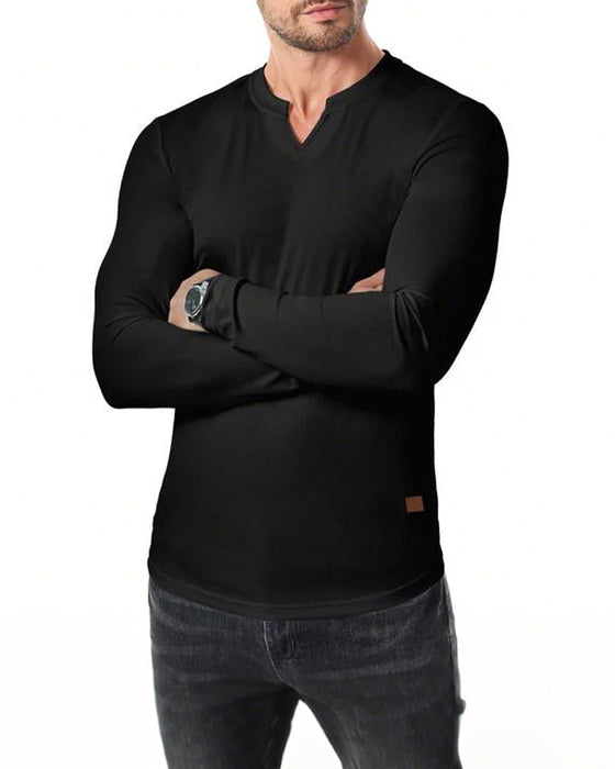 Herren V-Ausschnitt Langes Ripp-T-Shirt Mit Langen Ärmeln Für Training