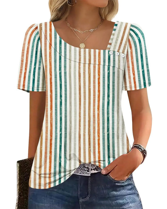Bluse Gestreift Quadratischer Ausschnitt Asymmetrisch