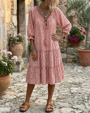 Kleid Blumen Druck Rüschen Bindung