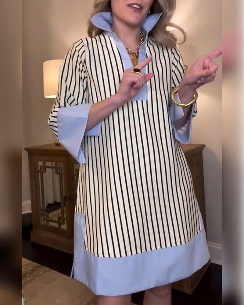 Kleid gestreift Colorblock mit Kragen
