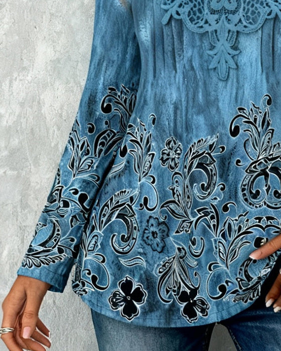 Bluse Patchwork-Kragen und strategisch platziert bedruckt