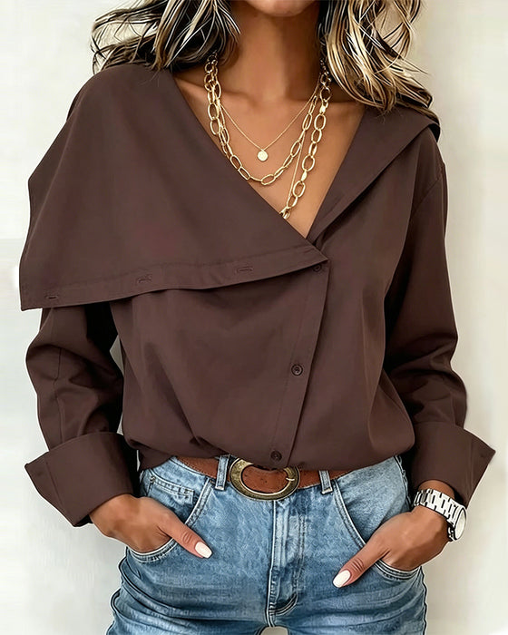 Bluse Tiefes V Asymmetrisch Knopf Revers