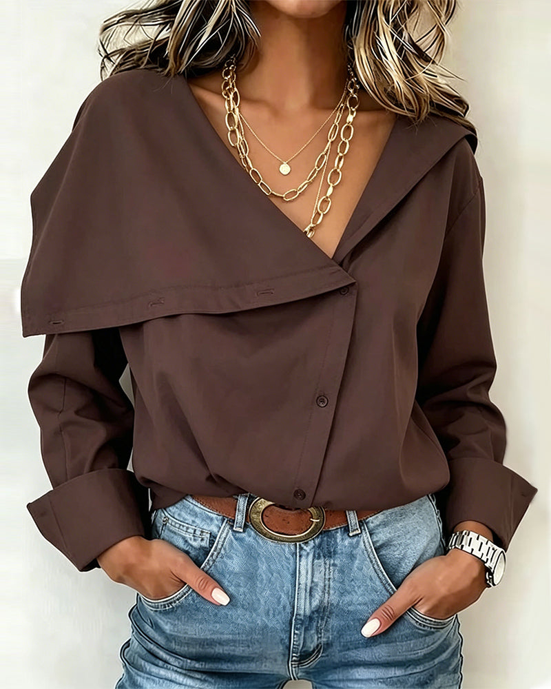 Bluse Tiefes V Asymmetrisch Knopf Revers