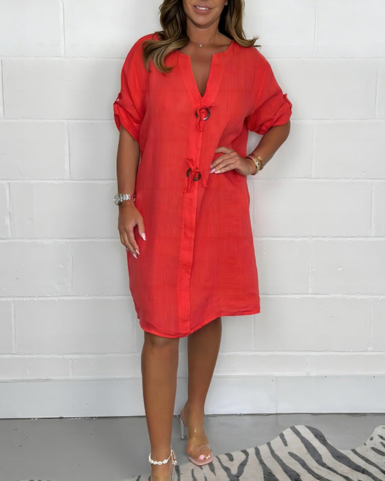 Neues Plus-Size Tunika-Kleid Mit Knopfleiste