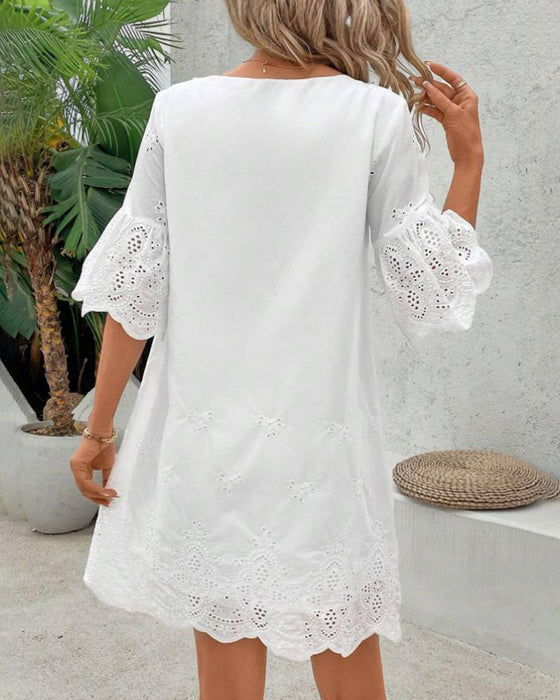 Kleid Hohl Spitze Fünfpunkt-Ärmel