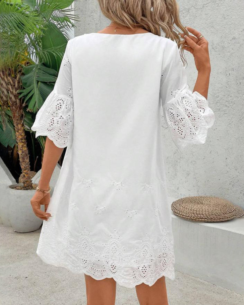 Kleid Hohl Spitze Fünfpunkt-Ärmel