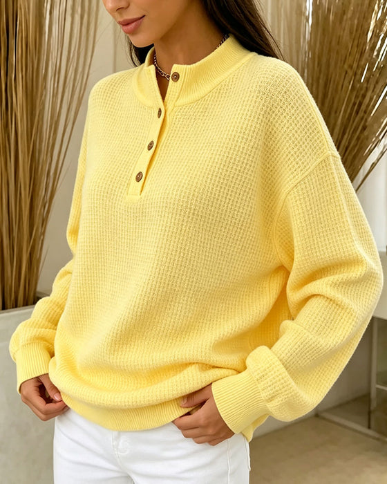 Bluse Hoher Kragen Knopf Langarm